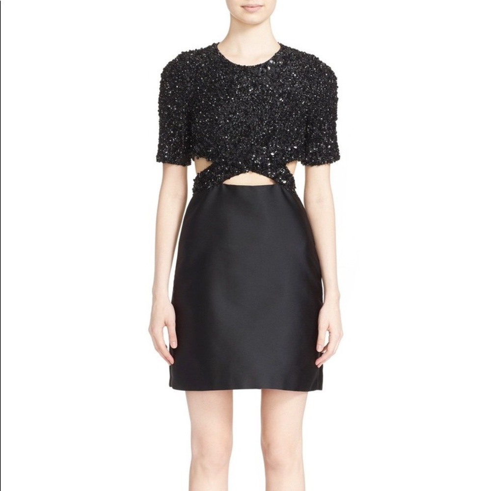 3.1 PHILLIP LIM Black Sequin Embellished Cutout Dress Size 10 Short Sleeve